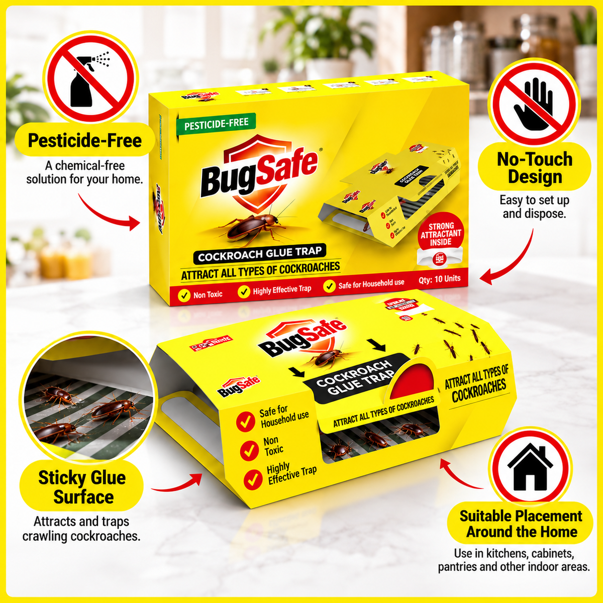 Cockroach Trap Sachets Non-Toxic Roach Bait for Kitchen